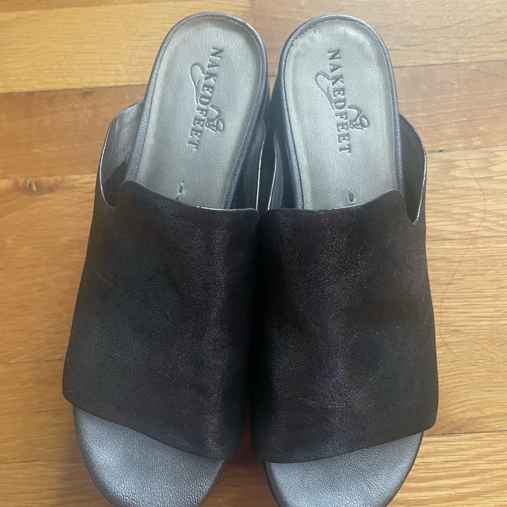 Naked Feet Flow Platforms Sandals in Pewter.